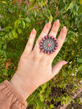 Beautiful Handmade Rhodonite And Sterling Silver Adjustable Ring