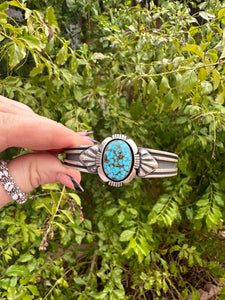 Beautiful Navajo Sterling Turquoise Bracelet Cuff Signed