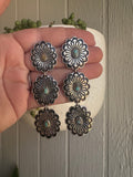 Handmade Turquoise and Sterling Silver Concho Flower Dangle Earrings