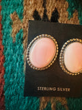 Navajo Sterling Silver & Queen Pink Conch Oval Post Earrings