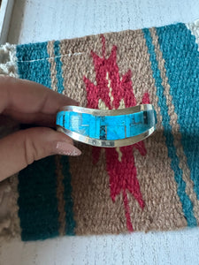 Navajo Turquoise & Sterling Silver Inlay Cuff Bracelet Signed Patricia Ed Becenti