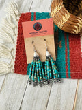 Navajo Turquoise & Sterling Silver Pearl Beaded Tassel Dangle Earrings