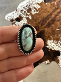 Beautiful Navajo Sterling Silver & Single Stone Golden Hills Turquoise Adjustable Ring Signed