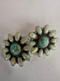 Handmade Flower Sterling Silver, Fire Opal, Number 8 Turquoise Cluster Post Earrings Signed Nizhoni