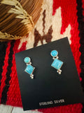 Navajo Sterling Silver & Turquoise Diamond Dangle Earrings