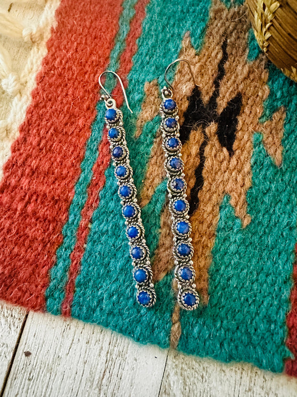 Handmade Lapis & Sterling Silver Straight Dangle Earrings Signed Nizhoni