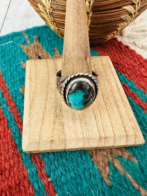 Old Pawn Vintage Navajo Sterling Silver & Turquoise Ring Size 12.5