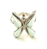 Zuni Sterling Silver & White Opal Butterfly Ring Size 6.5