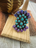 Handmade Sterling Silver, Turquoise & Purple Opal Cluster Adjustable Ring by Nizhoni