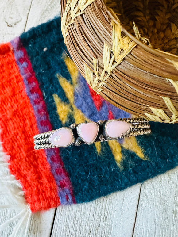 Navajo Queen Pink Conch Shell & Sterling Silver Cuff Bracelet