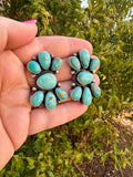 Navajo Sterling Silver & Turquoise Cluster Post Earrings Signed