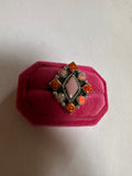 Handmade Fire Opal, Opal & Sterling Silver Adjustable Ring Signed Nizhoni