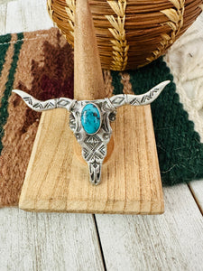 Navajo Turquoise & Sterling Silver Bullhead Adjustable Ring