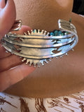 Handmade Sterling Silver & Turquoise Cluster Floral Cuff Bracelet Signed Nizhoni