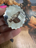 Handmade White Buffalo & Sterling Silver Adjustable Ring Signed Nizhoni