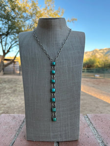 Handmade Royston Turquoise & Sterling Silver Bolo Drop Necklace