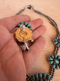 “The Cowgirl” Handmade Sterling Silver, Turquoise Squash Blossom Set