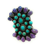 Handmade Sterling Silver, Turquoise & Purple Opal Cluster Adjustable Ring by Nizhoni