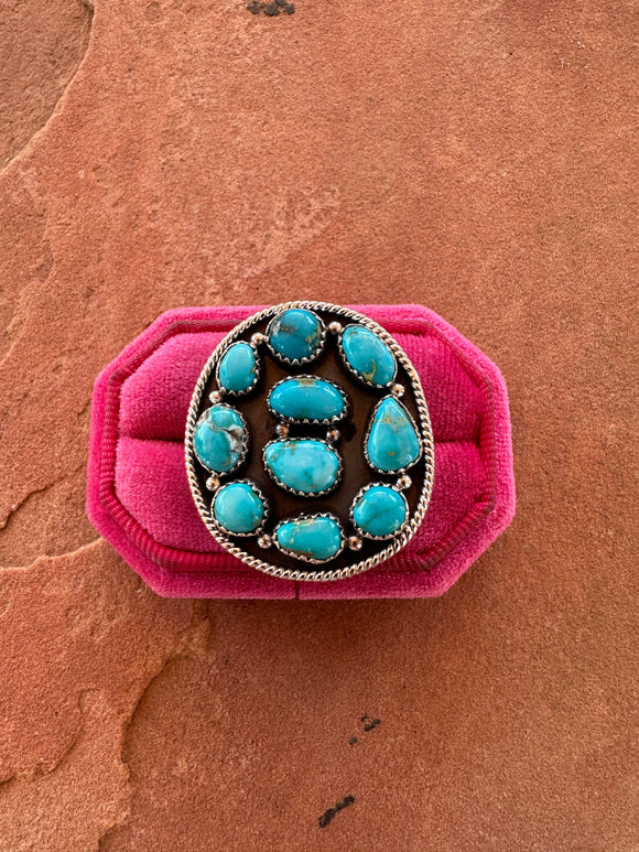 Beautiful Handmade Turquoise And Sterling Silver Adjustable Ring