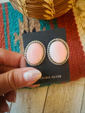 Navajo Sterling Silver & Queen Pink Conch Oval Post Earrings