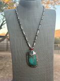 Vintage Old Pawn Navajo Morenci Turquoise & Coral Sterling Silver Beaded Necklace