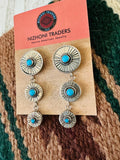 Navajo Hand Stamped Sterling Silver & Turquoise Concho Dangle Earrings