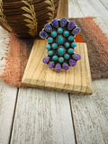 Handmade Sterling Silver, Turquoise & Purple Opal Cluster Adjustable Ring by Nizhoni