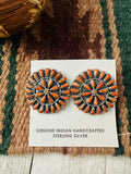 Zuni Sterling Silver & Spiny Oyster Needlepoint Post Earrings