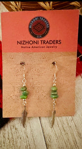 Navajo Turquoise & Sterling Silver Feather Dangle Earrings