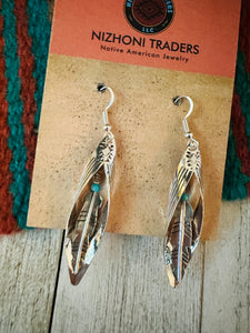 Navajo Turquoise & Sterling Silver Feather Dangle Earrings