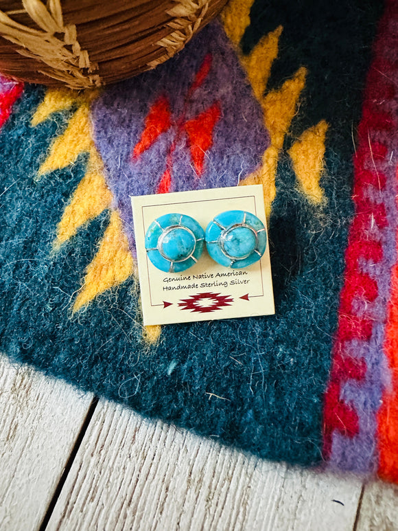 Zuni Sterling Silver & Turquoise Inlay Stud Earrings