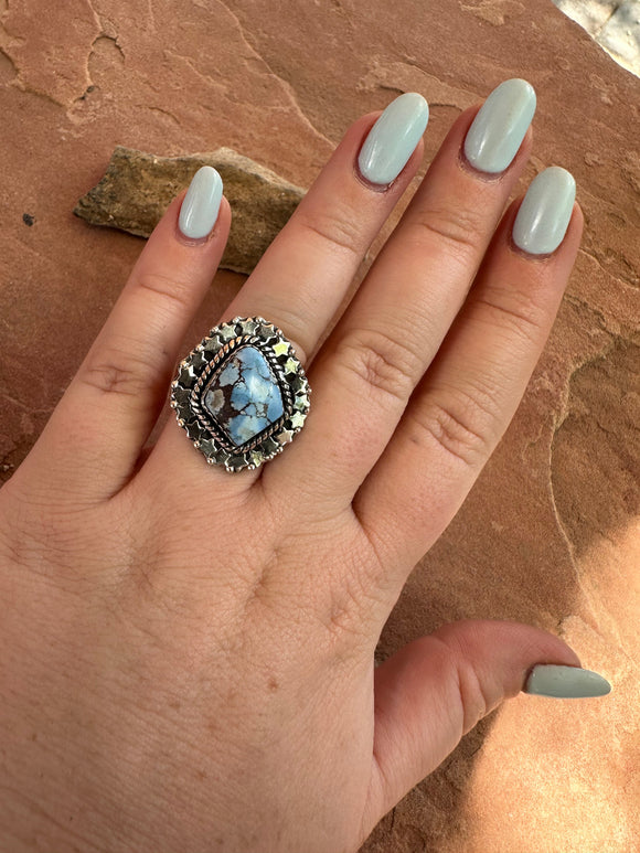 Handmade Golden Hills Turquoise & Sterling Silver Adjustable Ring