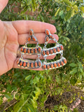 “Rodeo Roundup” Handmade Orange Mojave And Sterling Silver Dangle Earrings Signed Nizhoni