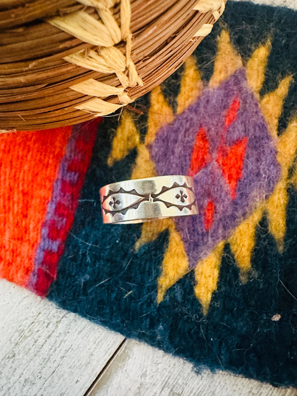 Navajo Hand Stamped Sterling Silver Band Ring Size 15