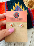 Navajo Coral and Sterling Silver Flower Stud Earrings