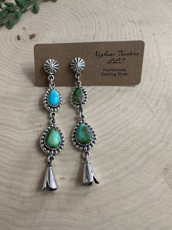 Handmade Sonoran Mountain Turquoise and Sterling Silver Dangle Earrings