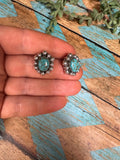 Handmade Number 8 Turquoise & Sterling Silver Ball Stud Border Earrings