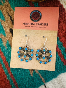 Zuni Blue Opal & Sterling Silver Butterfly Dangle Earrings