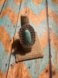 THE POP Handmade Turquoise And Sterling Silver Adjustable Single Stone Statement Ring