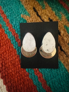 Navajo White Buffalo & Sterling Silver Post Earrings