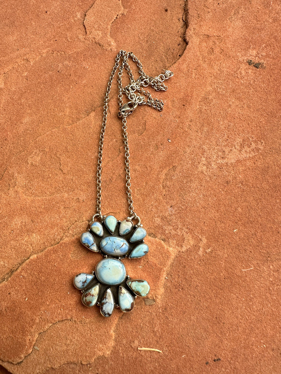 Beautiful Handmade Sterling Silver Golden Hills Turquoise Cluster Necklace