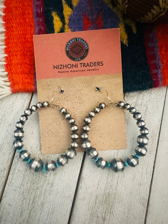 Navajo Turquoise & Sterling Silver Beaded Dangle Earrings