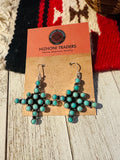 Handmade Turquoise & Sterling Silver Cross Wire Dangle Earrings Signed Nizhoni