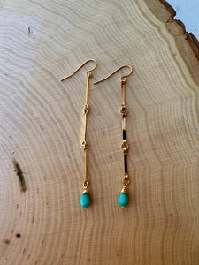 “The Golden Collection” Boho Shimmer Handmade Turquoise Beaded & 14k Gold Plated Earrings