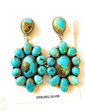 Navajo Turquoise & Sterling Silver Cluster Dangle Earrings