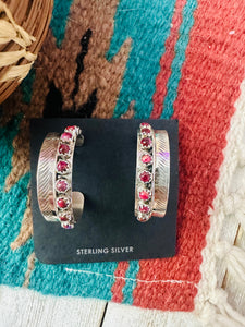 Navajo Purple Spiny & Sterling Silver Hoop Earrings