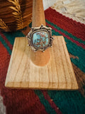 Handmade Golden Hills Turquoise & Sterling Silver Adjustable Ring Signed Nizhoni