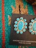 Navajo Sterling Silver & Kingman Turquoise Cluster Post Earrings