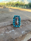 Navajo Made Spice, Kingman Turquoise And Sterling Silver Adjustable Statement  Ring