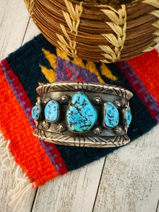 Old Pawn Navajo Sterling Silver & Kingman Turquoise Cuff Bracelet